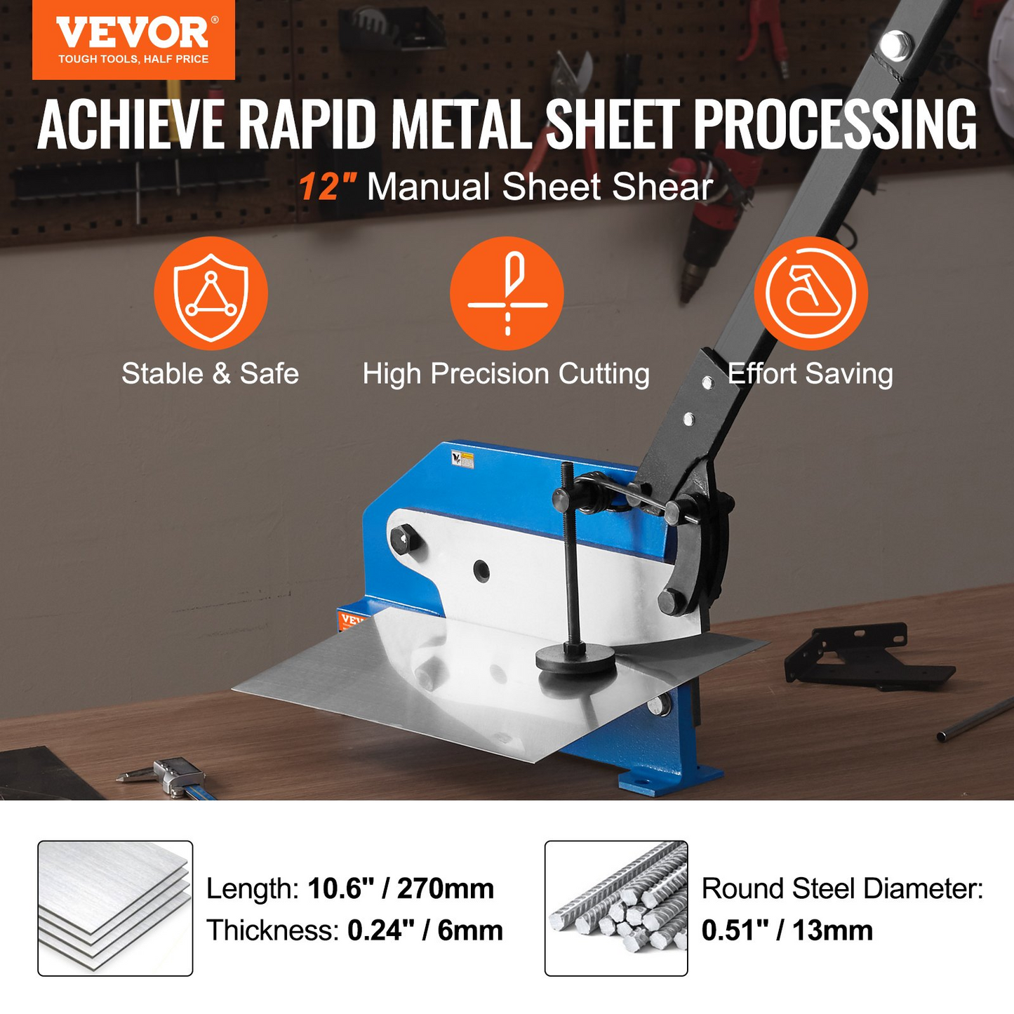 VEVOR 12" Manual Hand Plate Shear for Metal Sheet Processing | HS-12 Benchtop Cutter