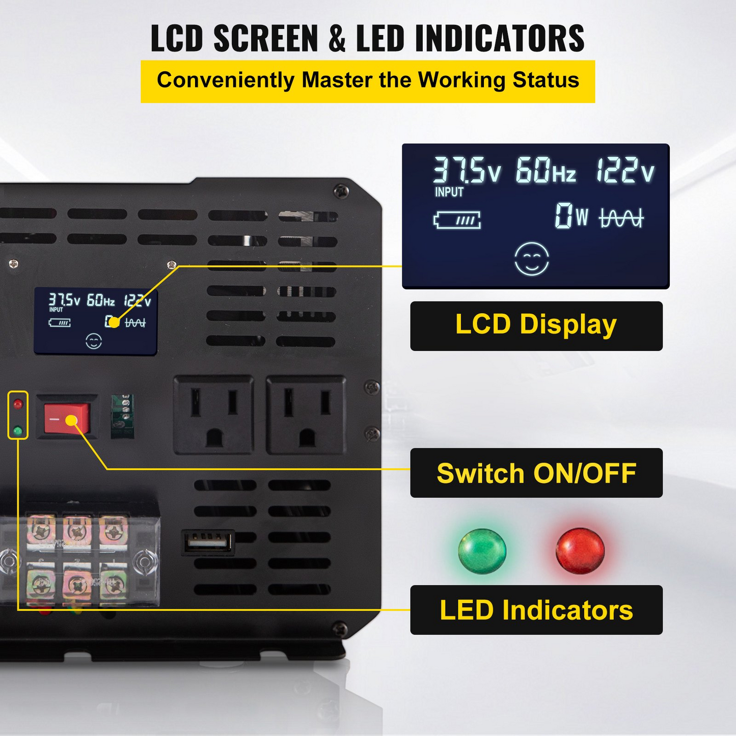 VEVOR Power Inverter, 5000W Modified Sine Wave Inverter, DC 12V to AC 120V Car Converter with LCD Remote Controller