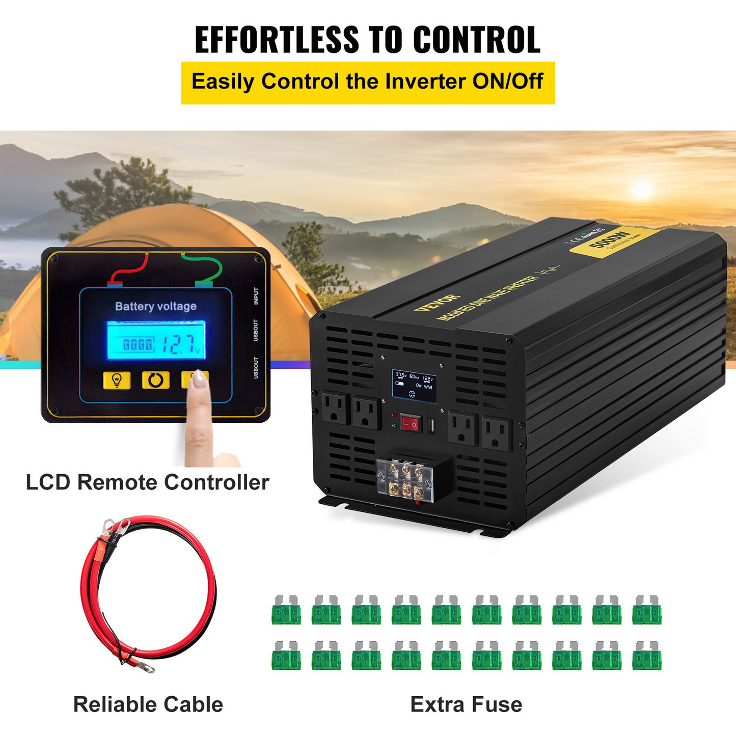 VEVOR Power Inverter, 5000W Modified Sine Wave Inverter, DC 12V to AC 120V Car Converter with LCD Remote Controller