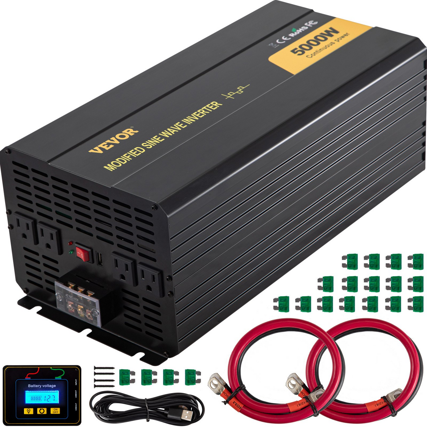VEVOR Power Inverter, 5000W Modified Sine Wave Inverter, DC 12V to AC 120V Car Converter with LCD Remote Controller