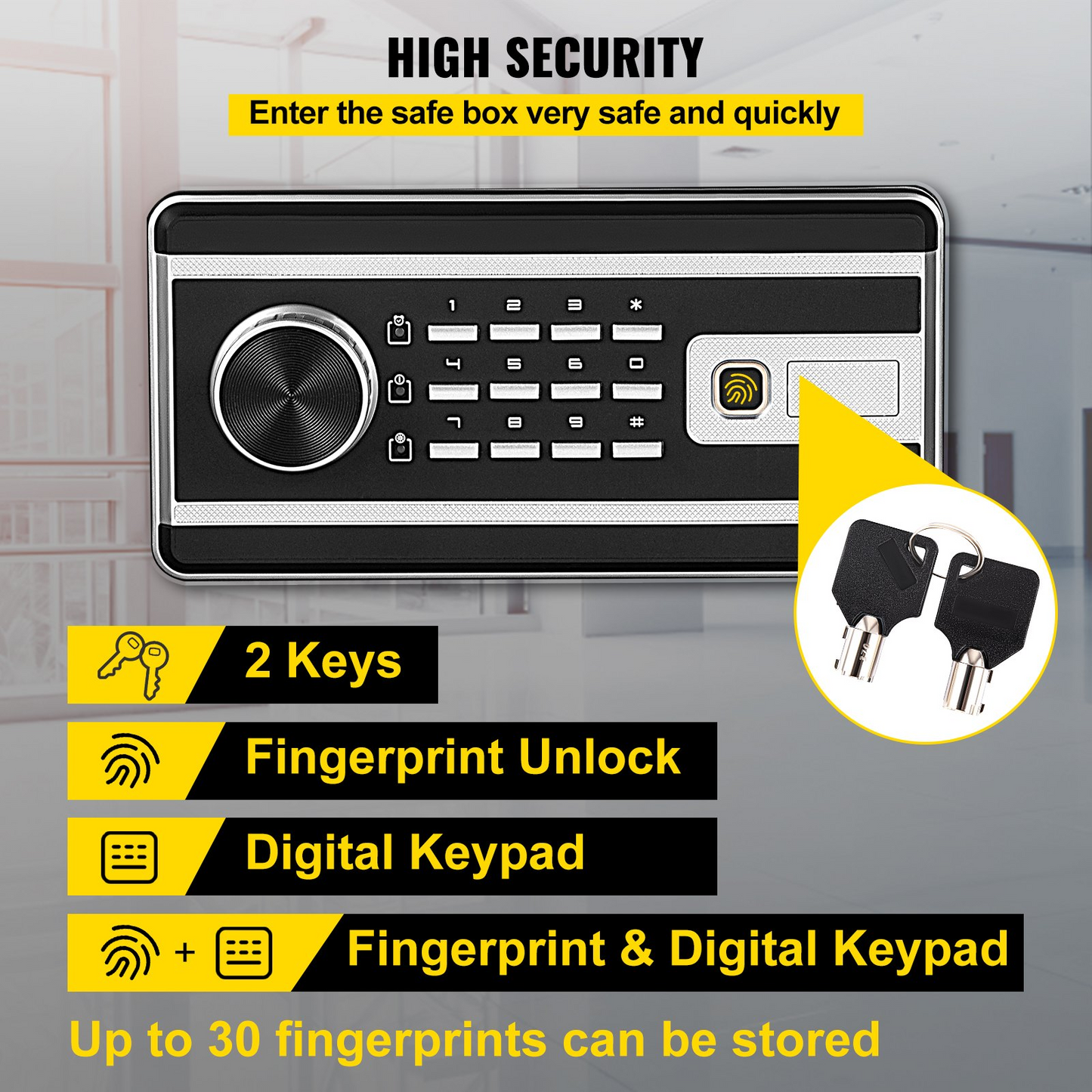 VEVOR Safe Box, 1.7 CU.FT Fingerprint Safe Box for Money with 2 Keys & Digital Keypad