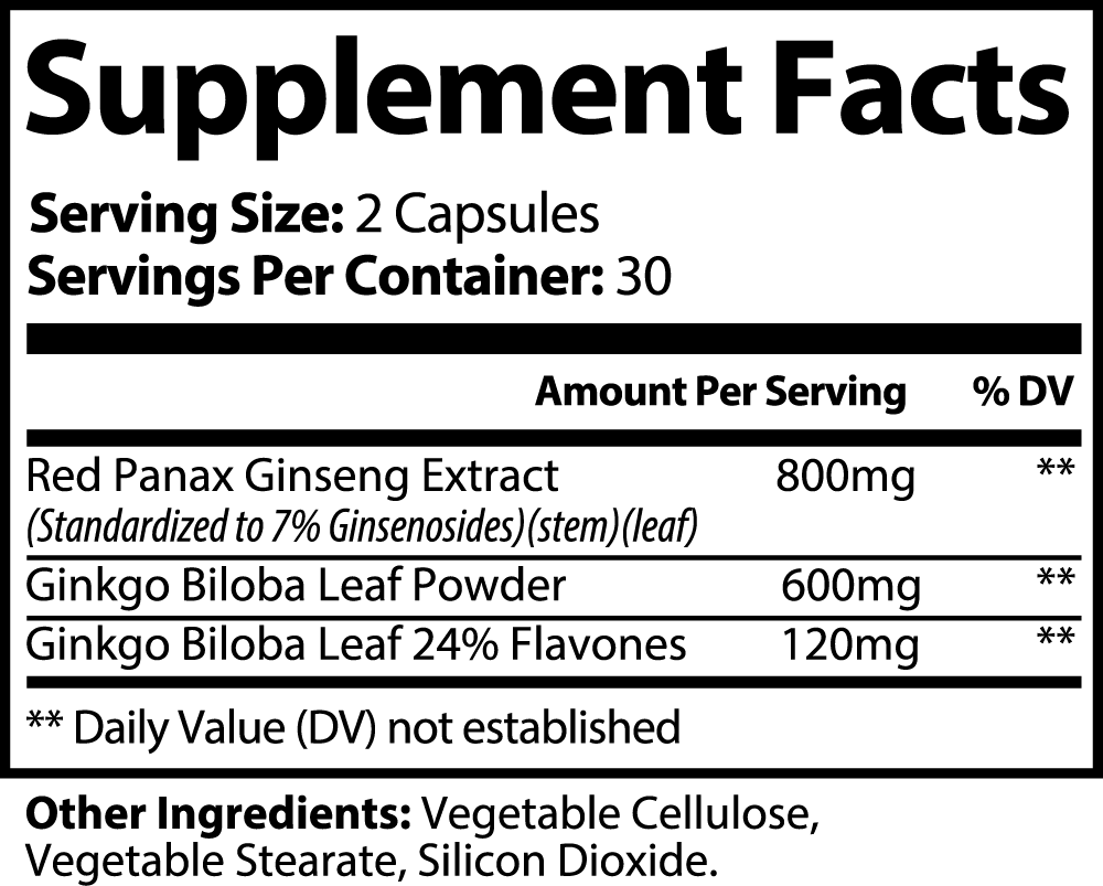 Buy Ginkgo Biloba + Ginseng Supplements - Boost Brain Health and Energy Levels