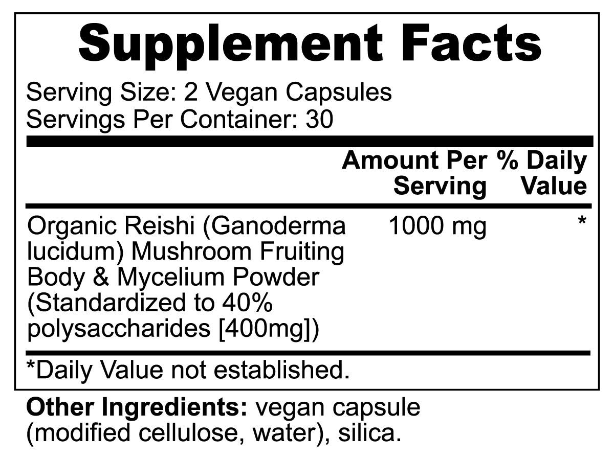 Organic Reishi Mushroom Capsules - Immune System Booster, Stress Relief - 60 Vegan Capsules