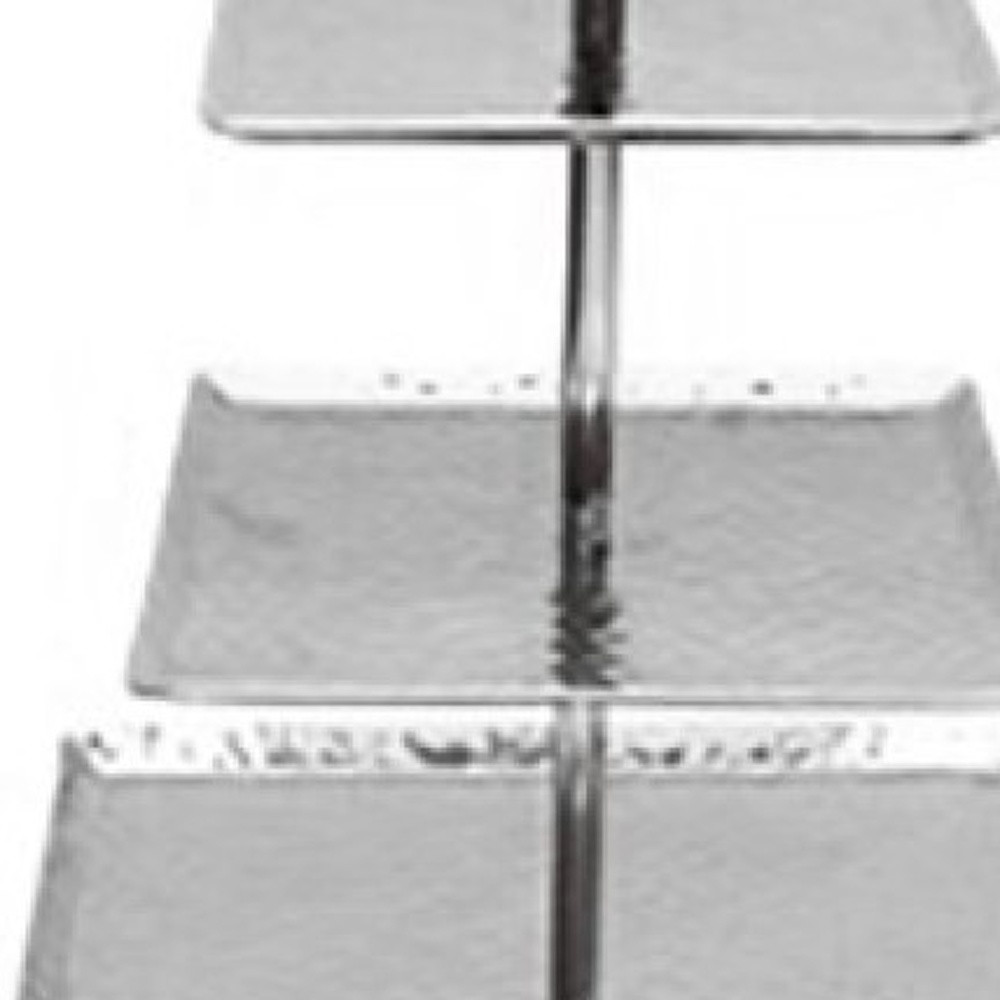 14" Silver Square Stainless Steel Hammered Handmade Three Tier Tray