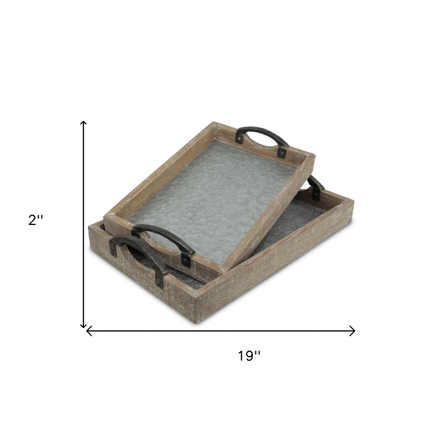 19" Gray Rectangular Metal Handmade Tray With Handles - Versatile and Stylish