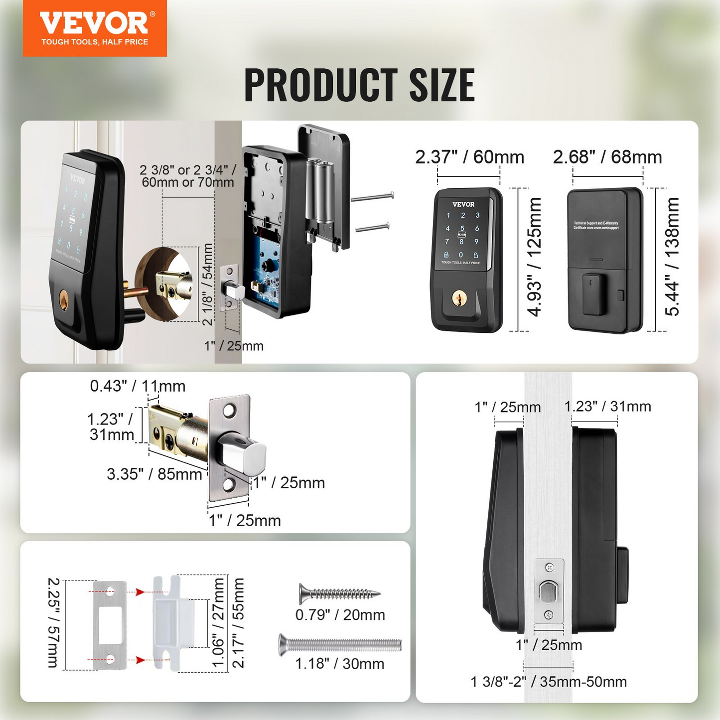 VEVOR Smart Lock, Keyless Entry Door Lock with Bluetooth App Control, IC Card, Electronic Keypad, Spare Keys, Smart Door Knob Keypad Deadbolt for Home, Apartment, Office, Hotel, Black