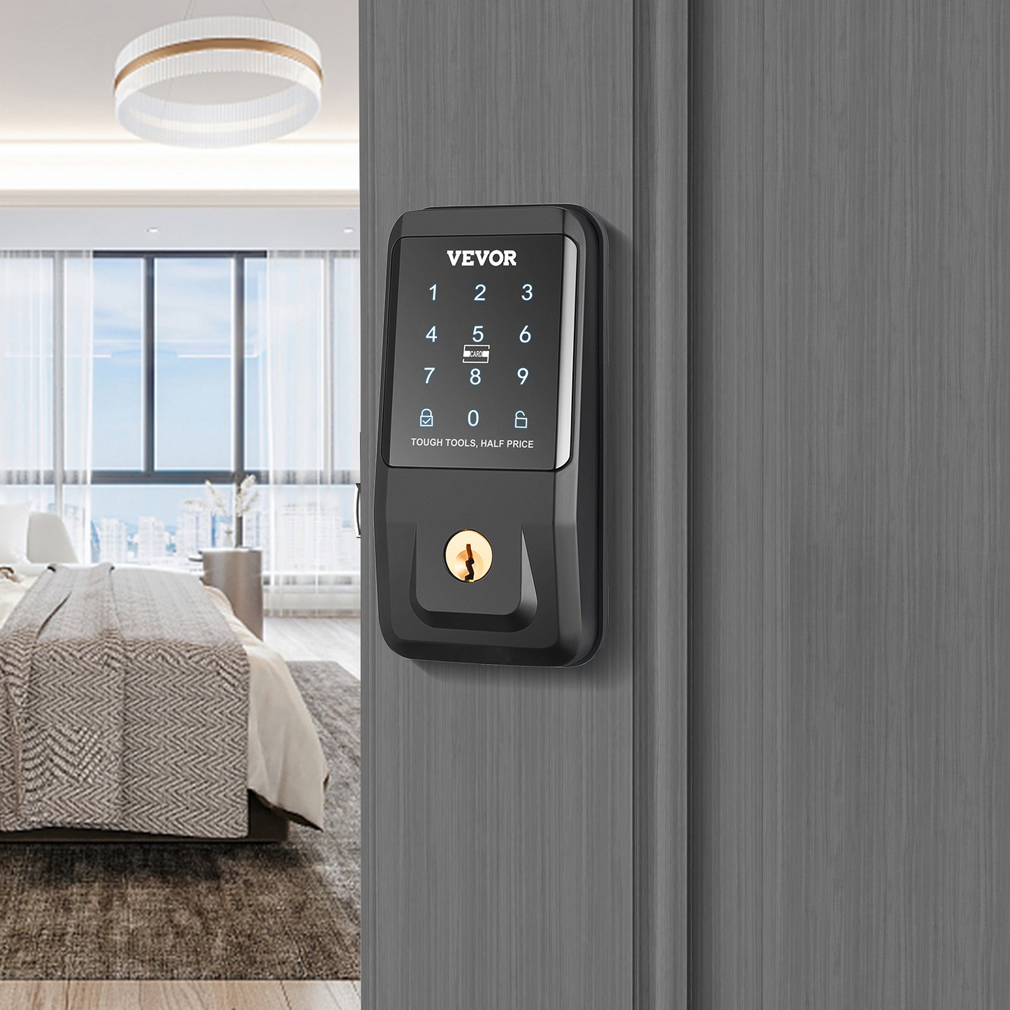 VEVOR Smart Lock, Keyless Entry Door Lock with Bluetooth App Control, IC Card, Electronic Keypad, Spare Keys, Smart Door Knob Keypad Deadbolt for Home, Apartment, Office, Hotel, Black