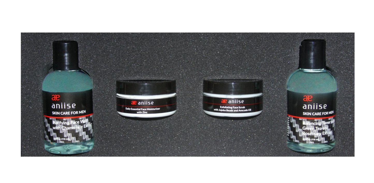 Men's Essential Skin Care Set - Purifying Face Wash, Daily Moisturizer, Balancing Toner, Exfoliating Face Scrub