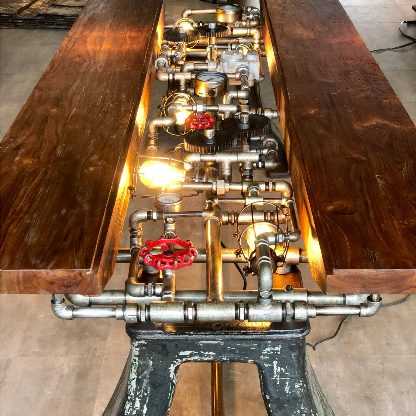 Unique Handmade Steam Punk Dining Table - Industrial Charm | Golden Pigs