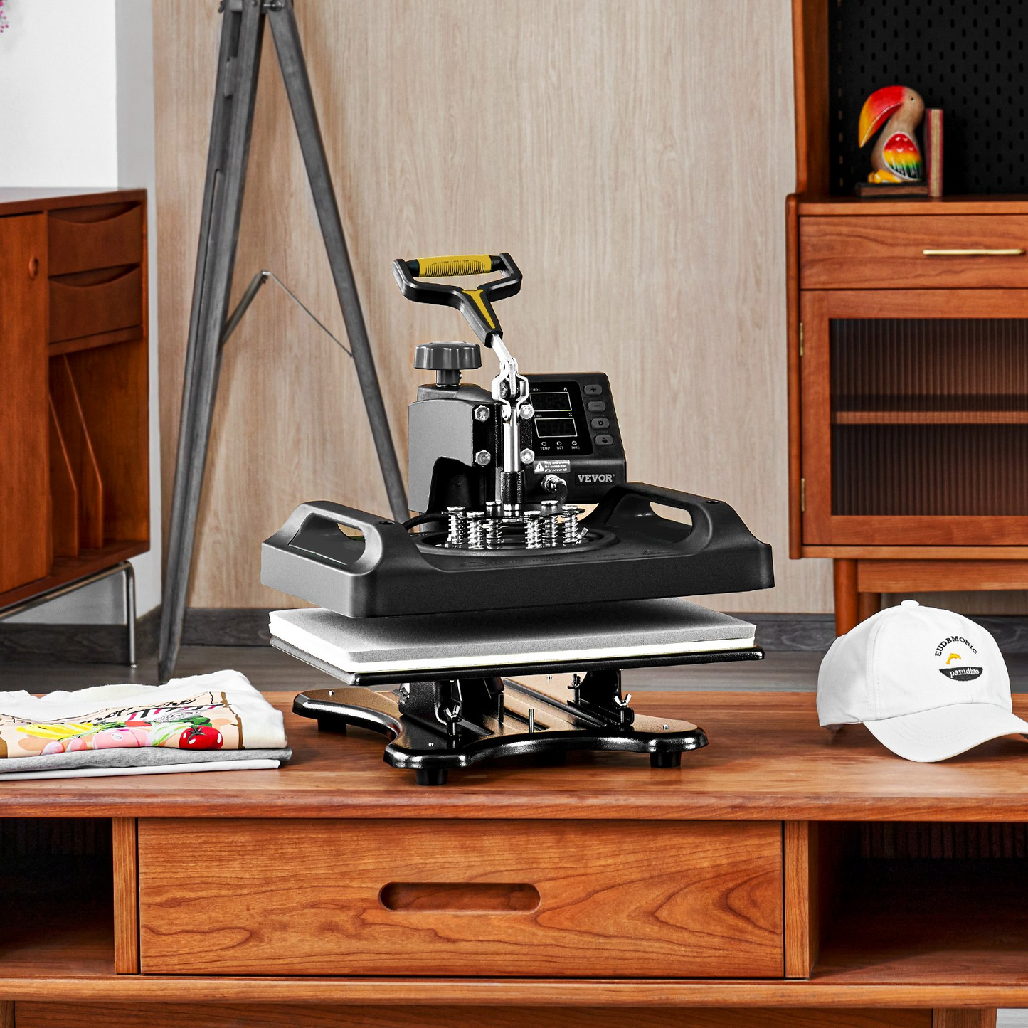 VEVOR Heat Press Machine, 15x15in 8in1 Heat Press, 800W Sublimation Machine, 360° Rotation Swing-Away Heat Press, Dual-Tube Heating Printing for DIY T-Shirts Cap Mugs (Black)