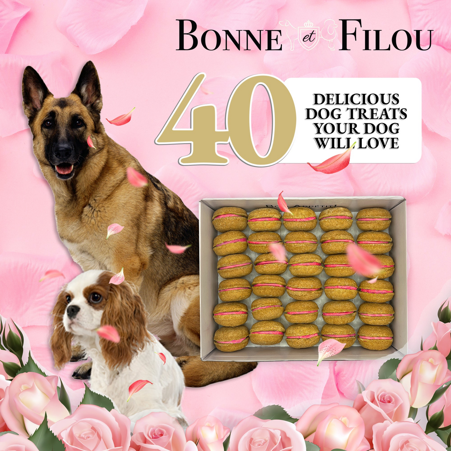 40 Count Dog Macaron Treats Gift Box - Premium, Handmade, Natural Treats for Dogs