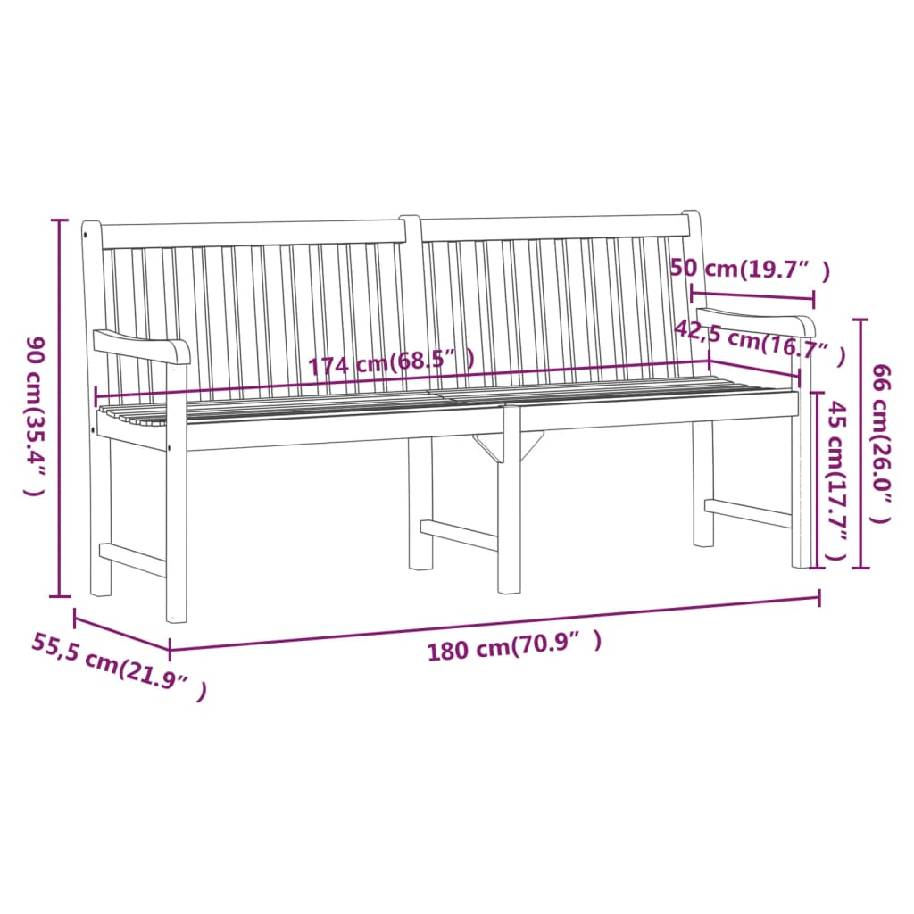 vidaXL Patio Bench 70.9" Solid Acacia Wood - Outdoor Furniture