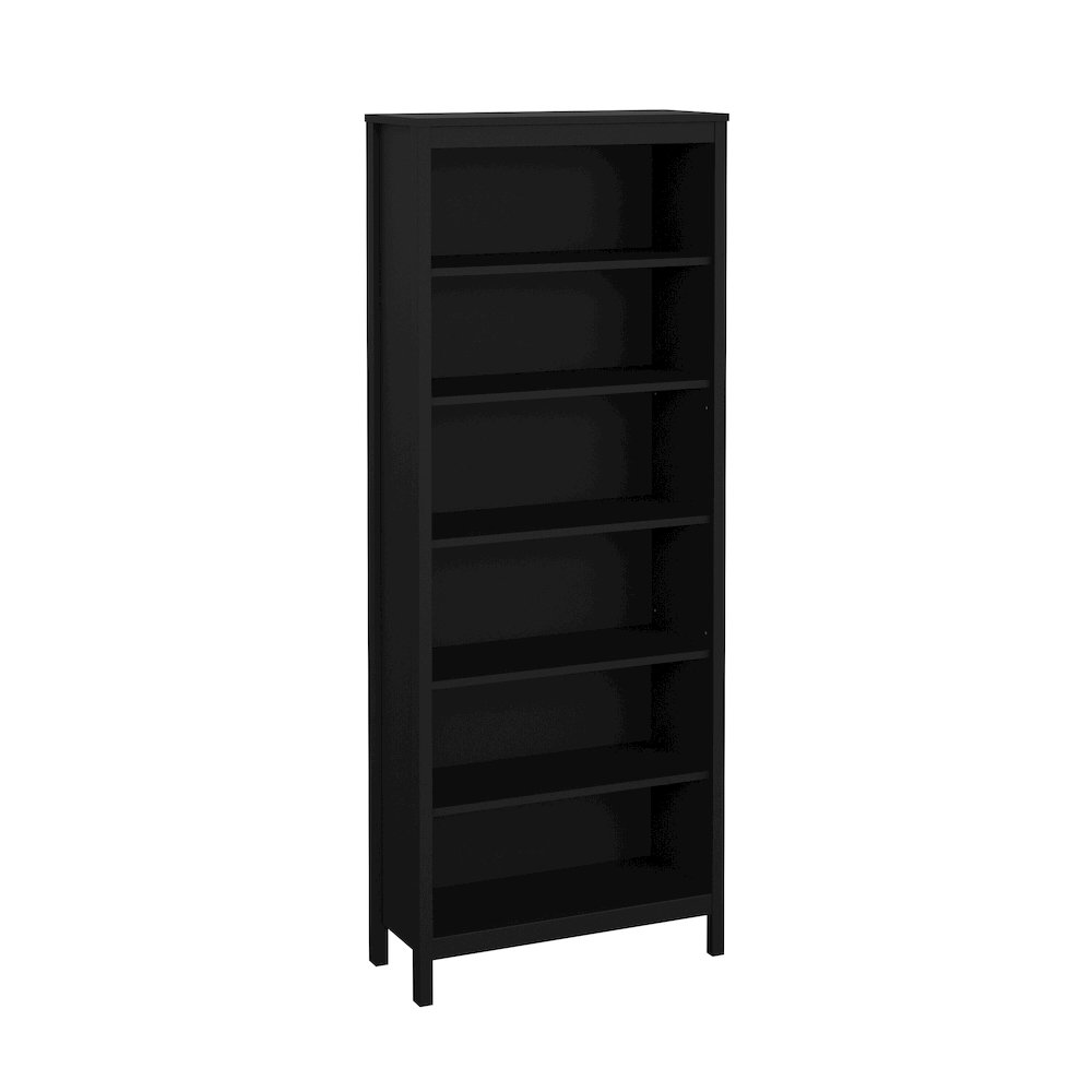 Adjustable 6 Shelf Bookcase, Open Storage Home Office Bookshelf, Black Matte