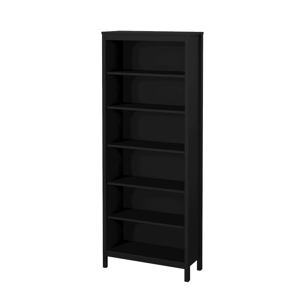 Adjustable 6 Shelf Bookcase, Open Storage Home Office Bookshelf, Black Matte