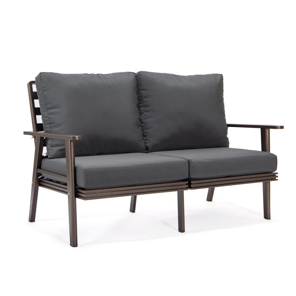 Outdoor Patio Loveseat with Brown Aluminum Frame