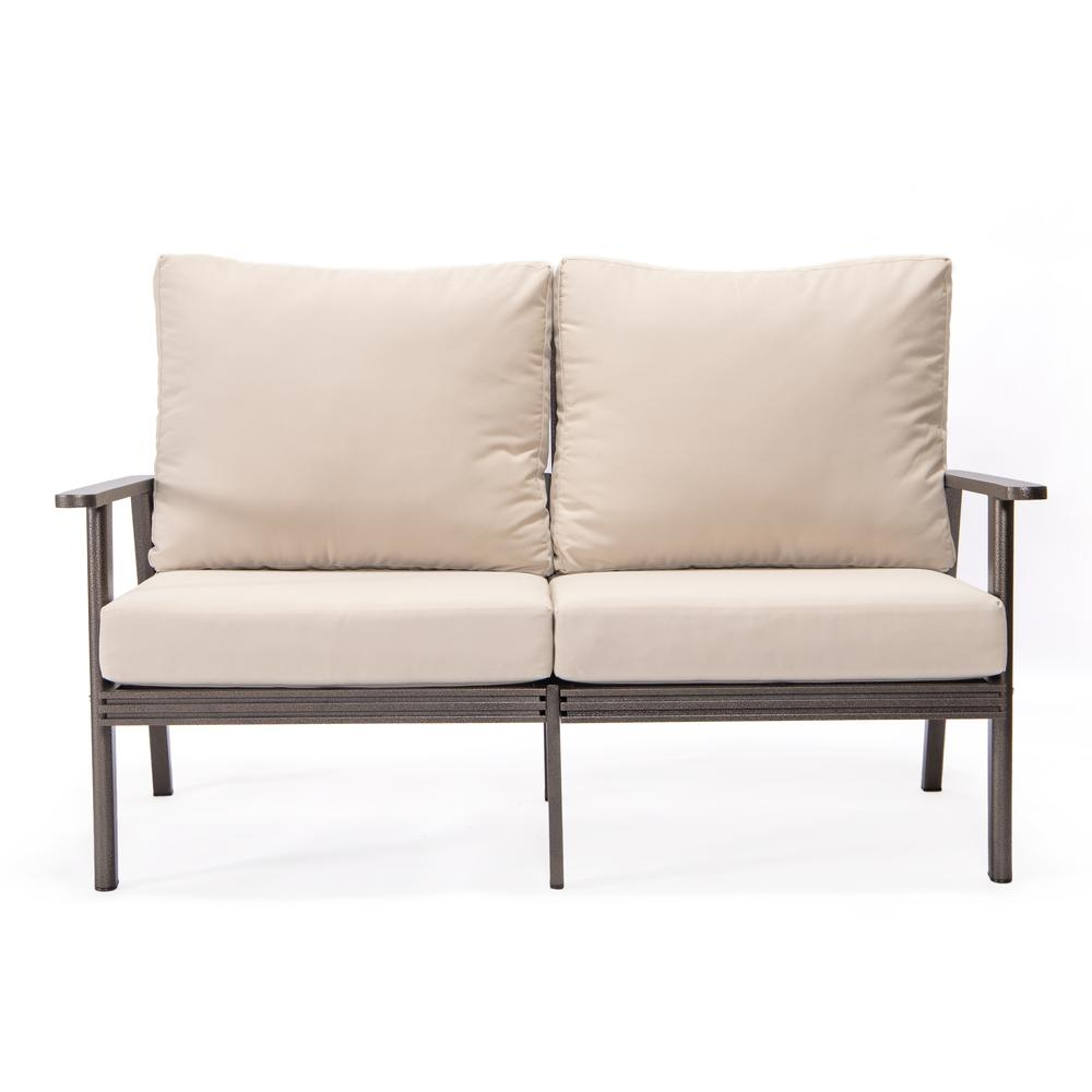 Outdoor Patio Loveseat with Brown Aluminum Frame