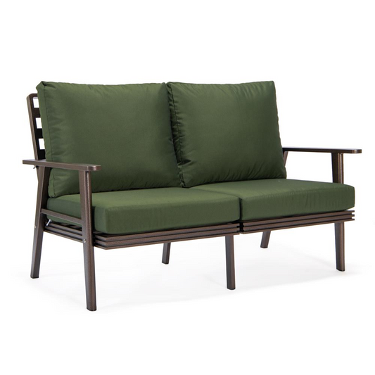 Walbrooke Outdoor Aluminum Loveseat with Brown Frame | Weather Resistant, Comfortable Cushions, Easy Assembly