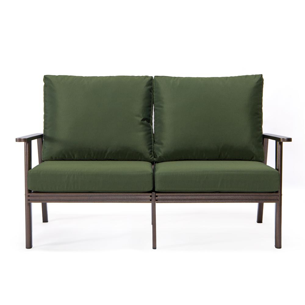 Walbrooke Outdoor Aluminum Loveseat with Brown Frame | Weather Resistant, Comfortable Cushions, Easy Assembly