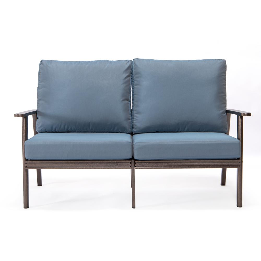 Outdoor Patio Loveseat with Brown Aluminum Frame - Weather Resistant and Comfortable