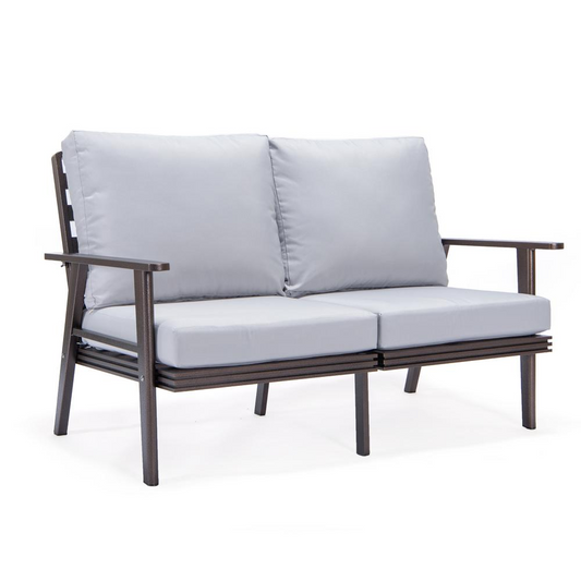 Walbrooke Outdoor Aluminum Loveseat with Brown Frame - Weather-Resistant and Comfortable