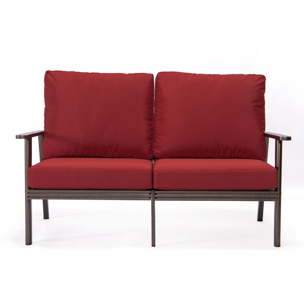 Outdoor Patio Loveseat with Brown Aluminum Frame - Weather-Resistant and Cozy
