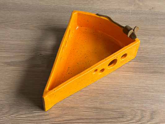 Handmade Cheese and Cracker Dish - Unique Style, Yellow Glaze, 10 Inches x 4 Inches