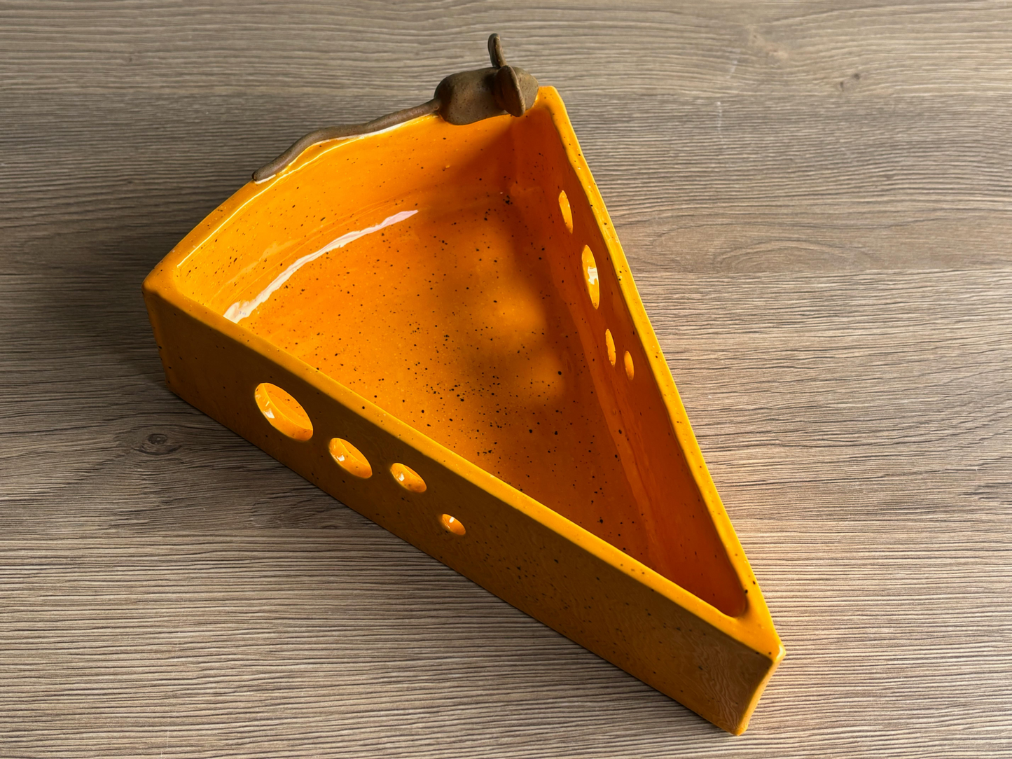 Handmade Cheese and Cracker Dish - Unique Style, Yellow Glaze, 10 Inches x 4 Inches