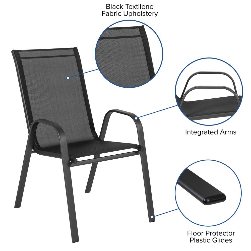 5 Piece Outdoor Patio Dining Set - Tempered Glass Table, Stackable Chairs