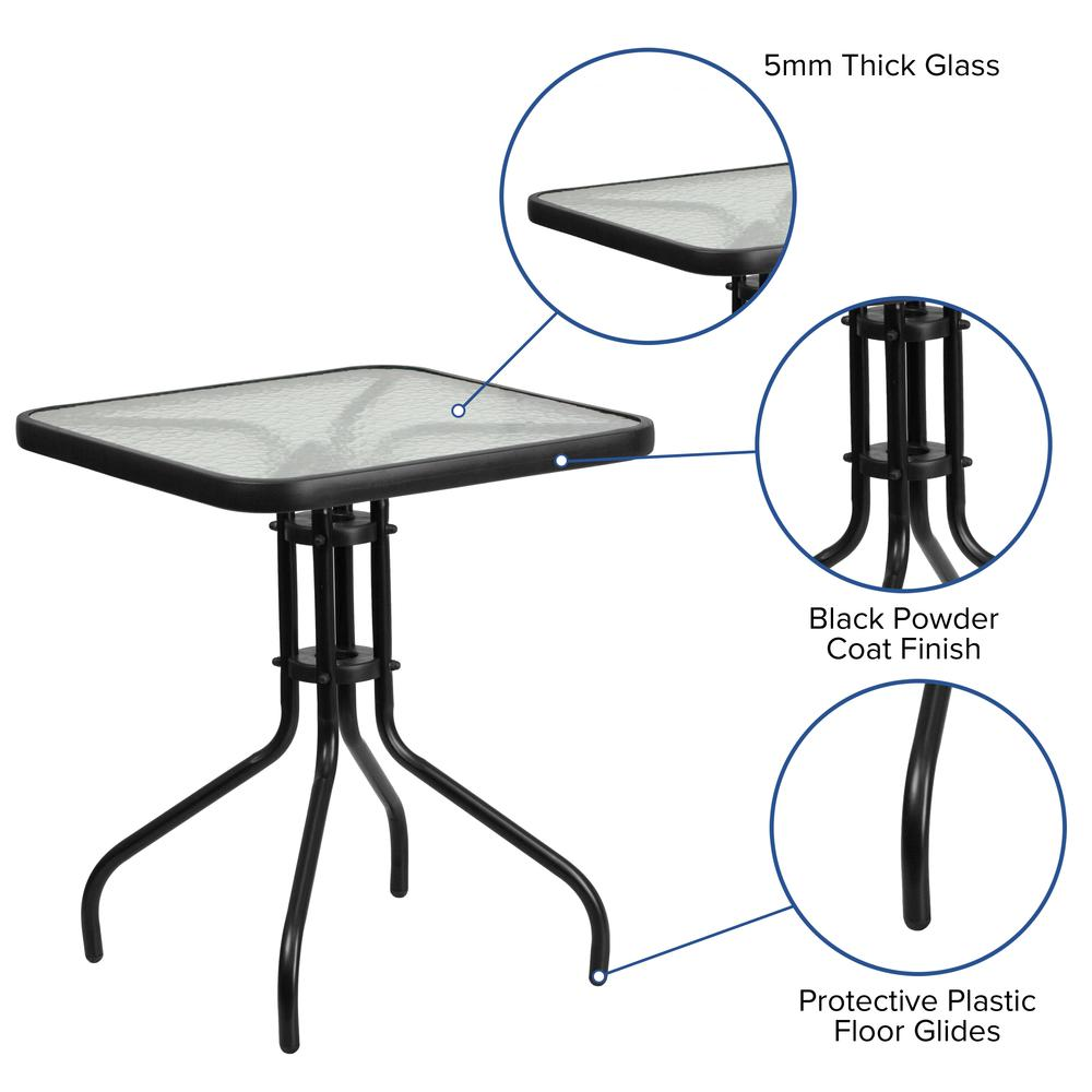 3 Piece Outdoor Patio Dining Set - Square Tempered Glass Patio Table, 2 Brown Stack Chairs