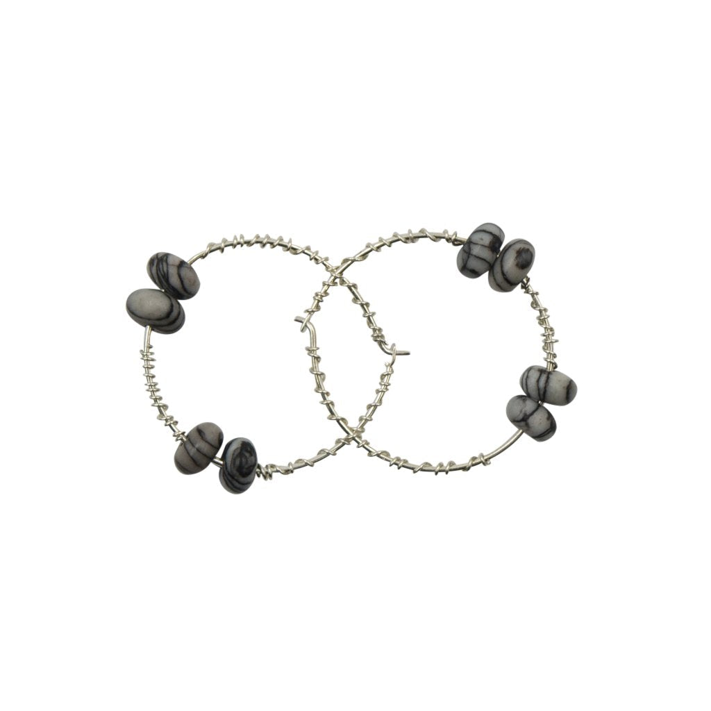 Handmade Silk Stone Sterling Silver Hoops Earrings | Eco-Friendly Jewelry