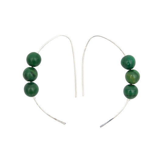 Handmade Green Verdite Curves Hammered Sterling Silver Earrings