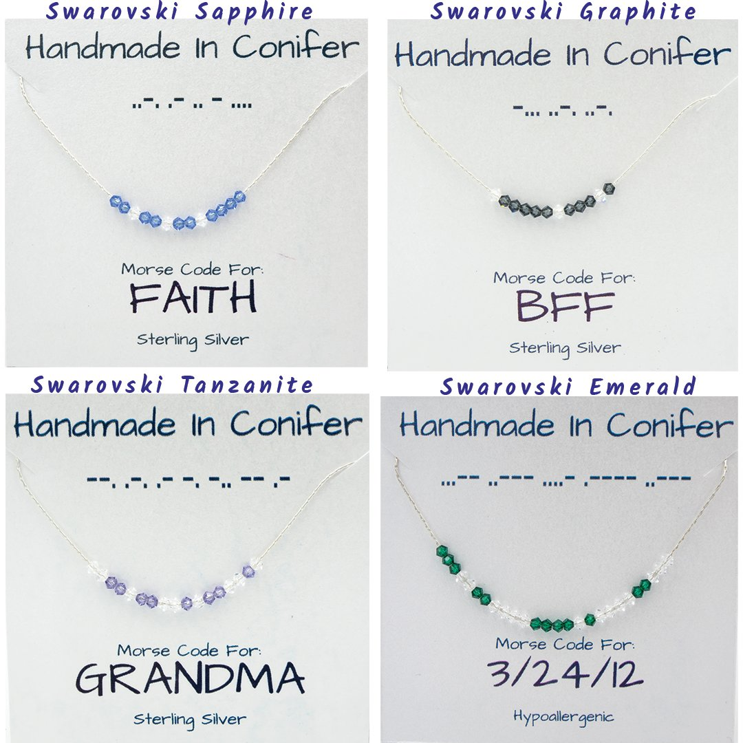 Handmade Spells YOUR Words In Morse Code | Sterling Silver Necklace | Custom Swarovski Crystal Color | Adjustable Length | Eco-Friendly Jewelry