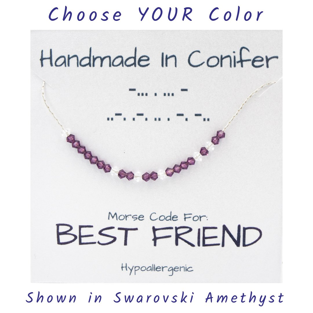 Handmade Spells YOUR Words In Morse Code | Sterling Silver Necklace | Custom Swarovski Crystal Color | Adjustable Length | Eco-Friendly Jewelry