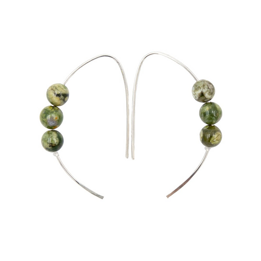 Handmade Rainforest Jasper Curves Earrings | Hammered Sterling Silver | Eco-Friendly Jewelry