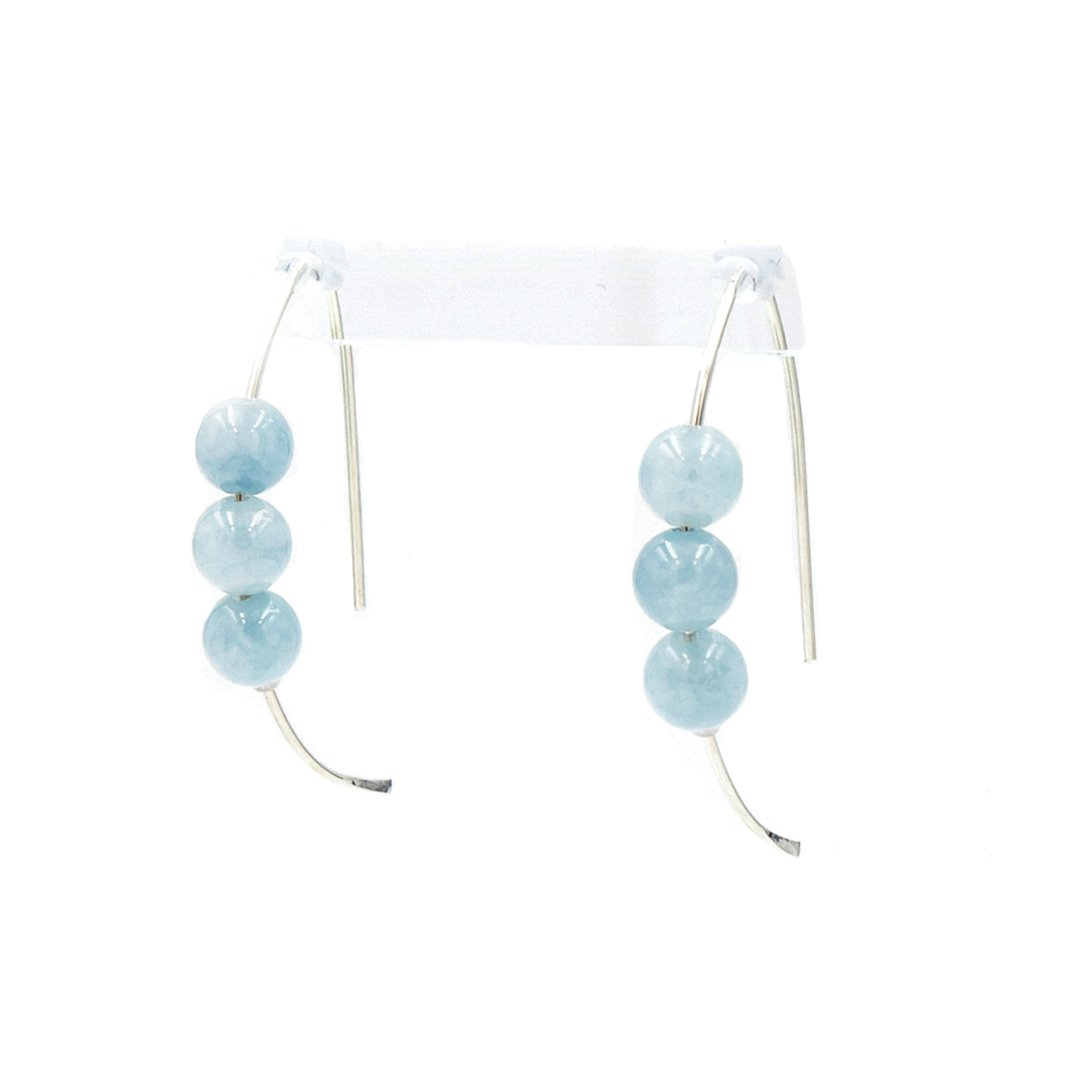 Handmade Aquamarine Curves | Hammered Sterling Silver Earrings | March Birthstone | Eco-Friendly Jewelry | Hypoallergenic & Nickel-Free | Natural Stone | Wedding Anniversary