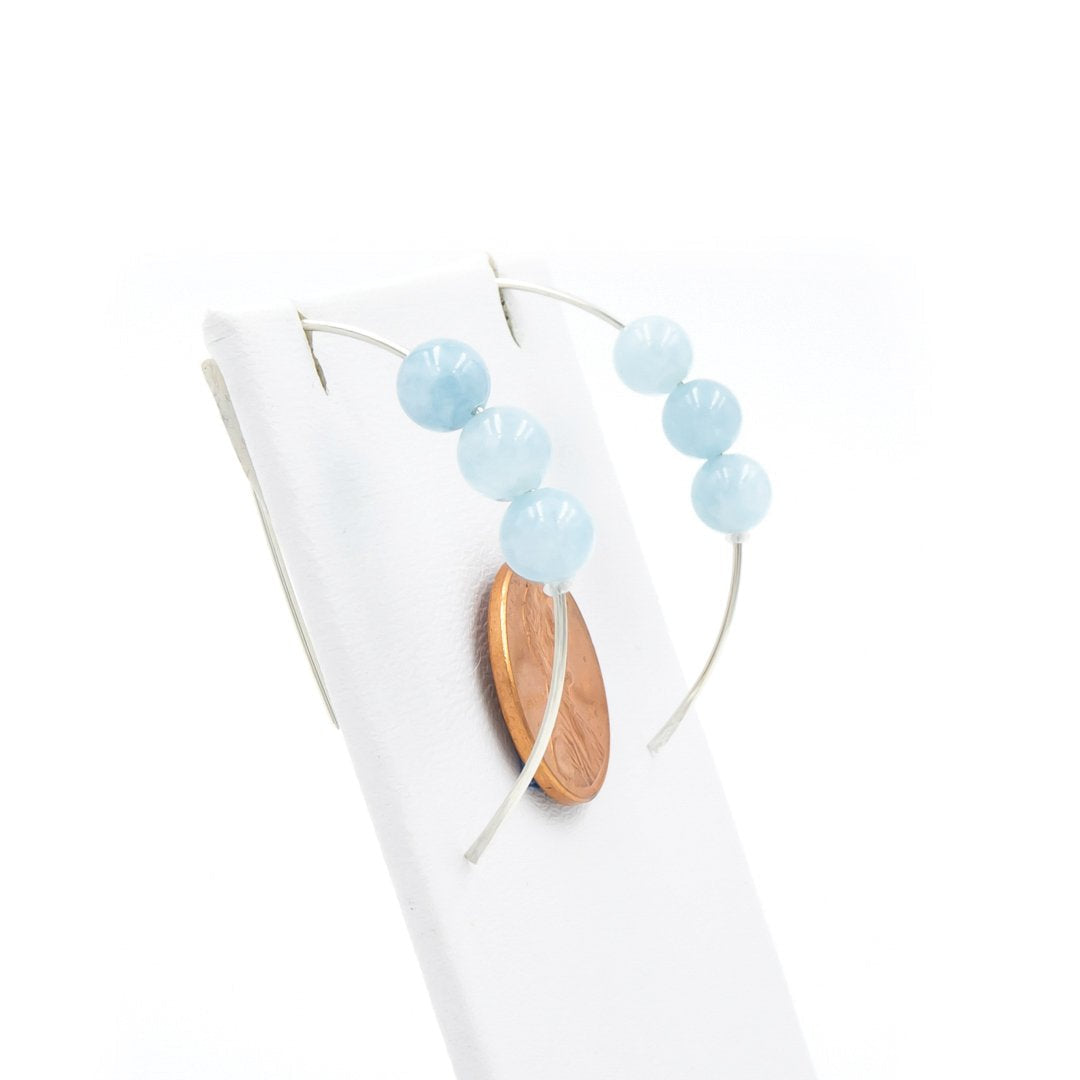 Handmade Aquamarine Curves | Hammered Sterling Silver Earrings | March Birthstone | Eco-Friendly Jewelry | Hypoallergenic & Nickel-Free | Natural Stone | Wedding Anniversary