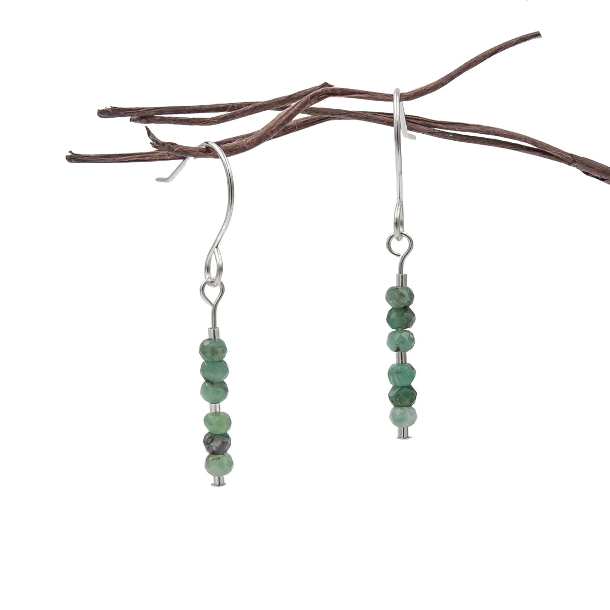 Handmade Emerald Columns Sterling Silver Earrings | May Birthstone