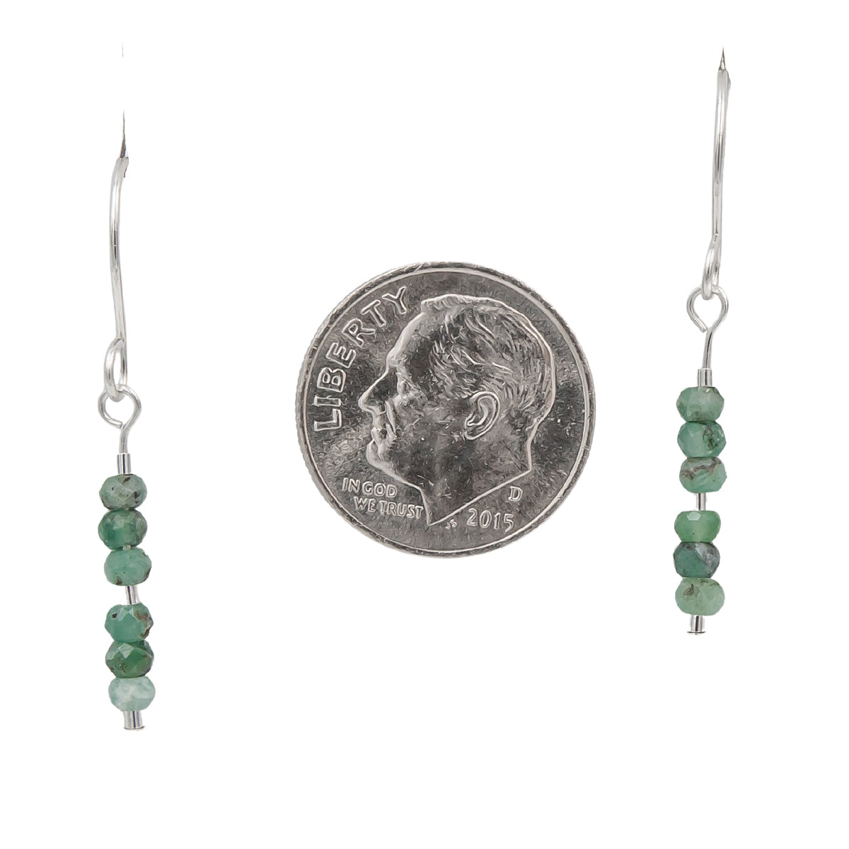 Handmade Emerald Columns Sterling Silver Earrings | May Birthstone