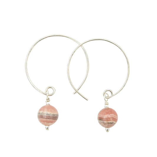 Handmade Rhodochrosite Hoop Curves | Copper Hoop Earrings | Eco-Friendly Jewelry | Hypoallergenic & Nickel-Free | Natural Stone