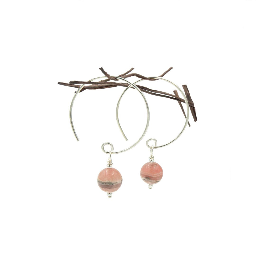 Handmade Rhodochrosite Hoop Curves | Copper Hoop Earrings | Eco-Friendly Jewelry | Hypoallergenic & Nickel-Free | Natural Stone