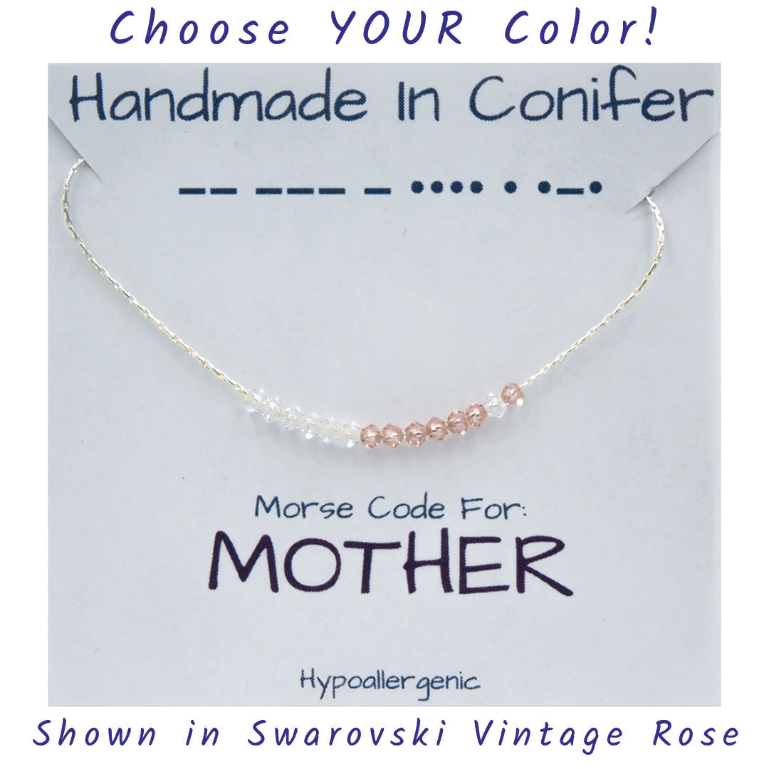 Handmade MOTHER Morse Code Sterling Silver Necklace | Eco-Friendly Jewelry | Adjustable Length | Hypoallergenic & Nickel-Free