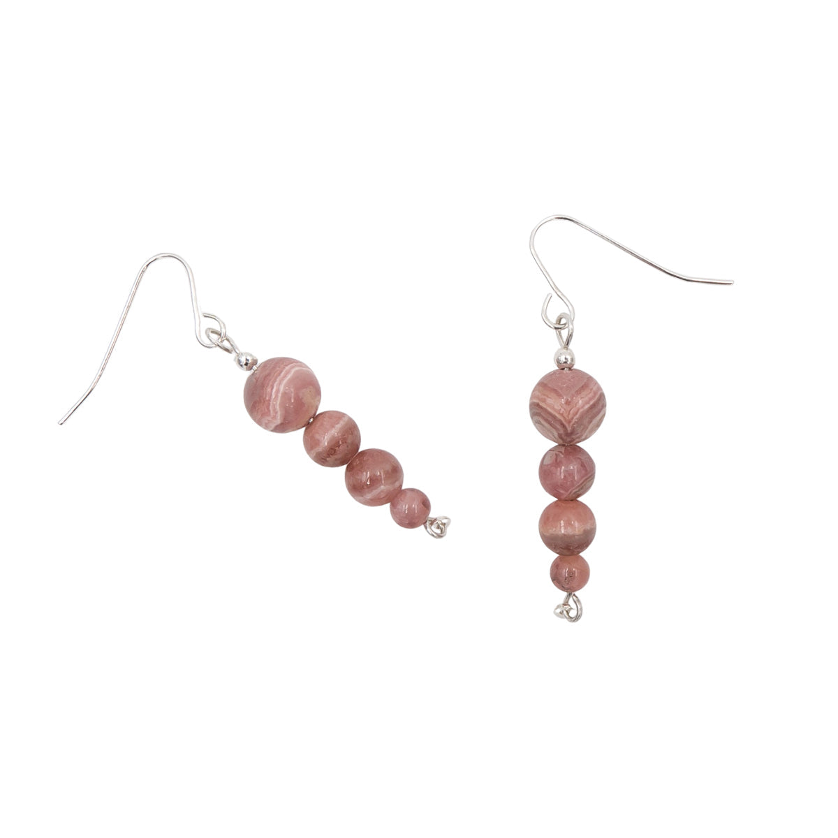 Handmade Rhodochrosite Stacked Pendulums | Sterling Silver Earrings