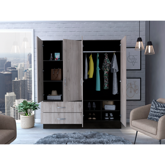 Gangi 160 Armoire, Double Door Cabinet, Two Mirrors, Two Drawers, Rod, Six Shelves - Spacious and Elegant Storage Solution