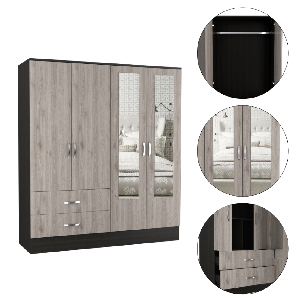 Gangi 160 Armoire, Double Door Cabinet, Two Mirrors, Two Drawers, Rod, Six Shelves - Spacious and Elegant Storage Solution