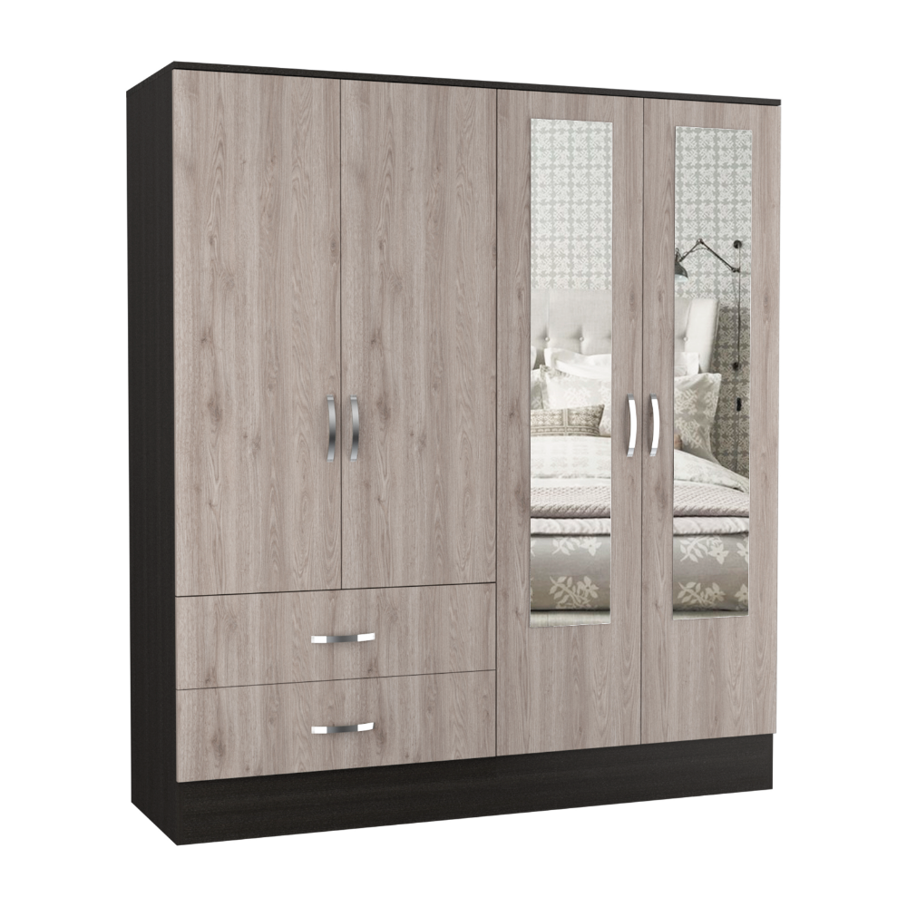 Gangi 160 Armoire, Double Door Cabinet, Two Mirrors, Two Drawers, Rod, Six Shelves - Spacious and Elegant Storage Solution