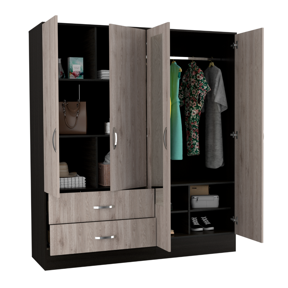 Gangi 160 Armoire, Double Door Cabinet, Two Mirrors, Two Drawers, Rod, Six Shelves - Spacious and Elegant Storage Solution