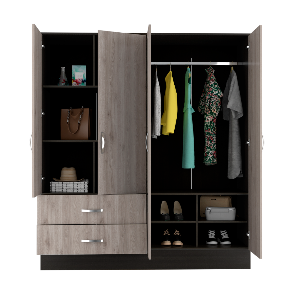 Gangi 160 Armoire, Double Door Cabinet, Two Mirrors, Two Drawers, Rod, Six Shelves - Spacious and Elegant Storage Solution