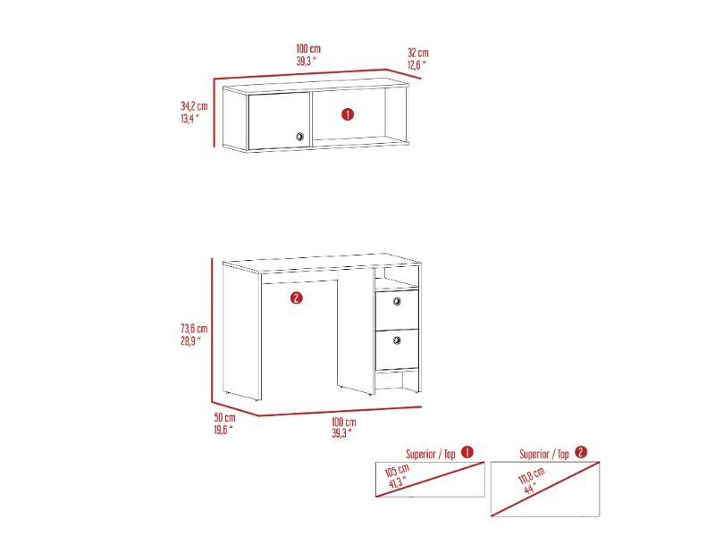 Aramis Office Set, Two Drawers, Wall Cabinet With Single Door