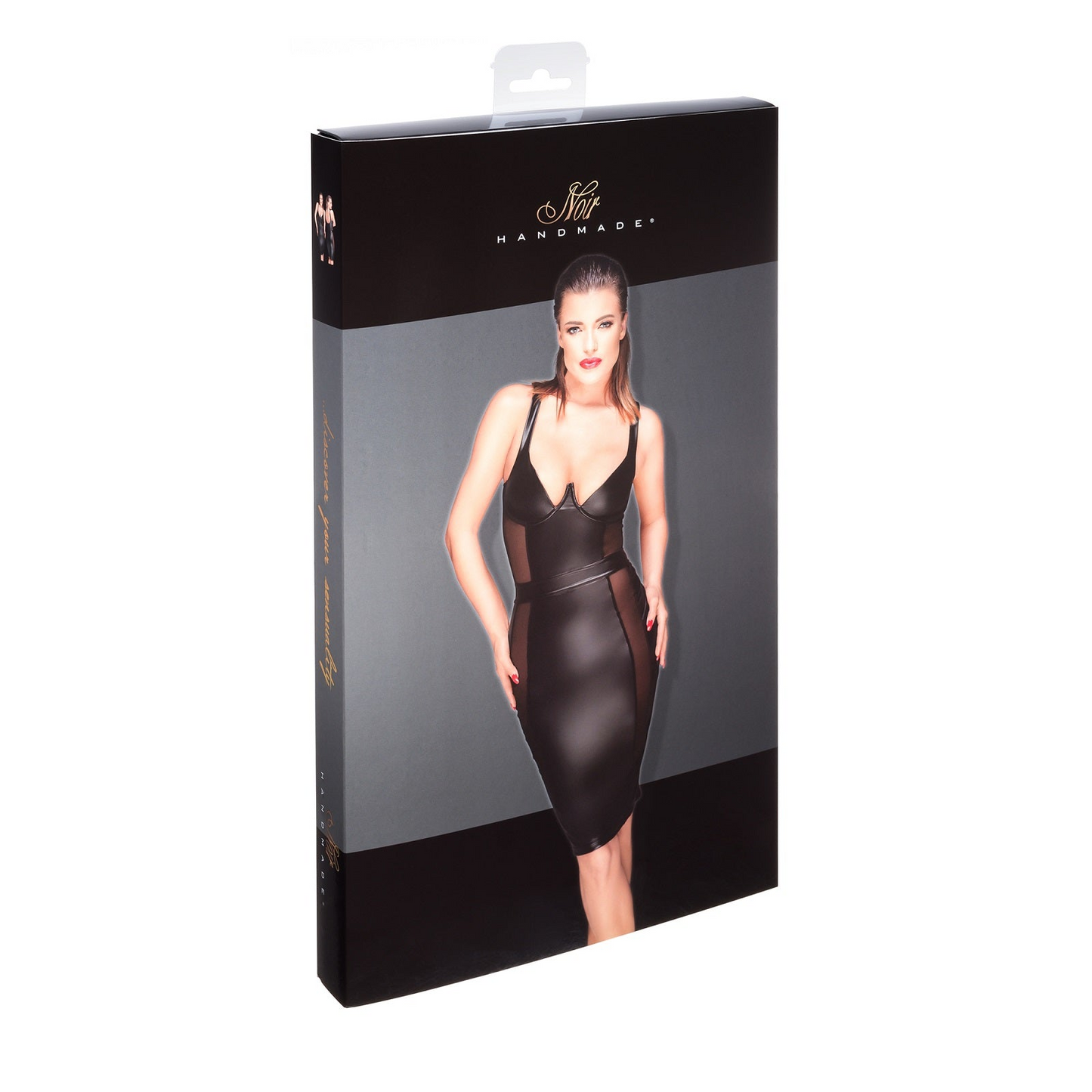 Power Wetlook Pencil Dress Noir Handmade Muse - Elegant Sleeveless Dress with Plunging Neckline