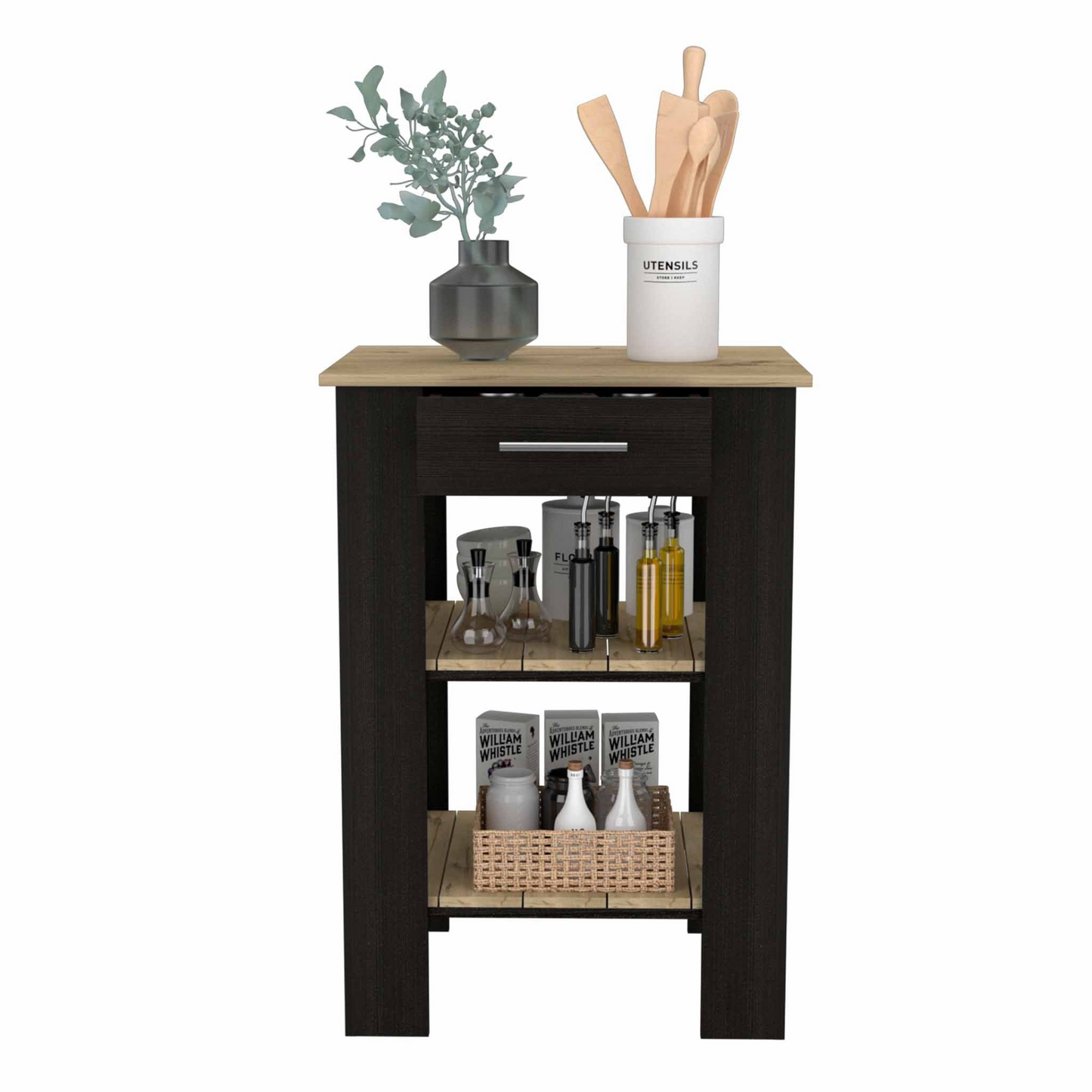 Delos 23 Kitchen Island, Two Shelves, Two Drawers - Functional and Stylish